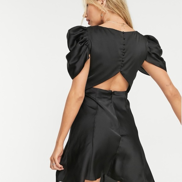 ASOS DESIGN button through mini dress with drape shoulder detail - Black - US 4 - Picture 2 of 4
